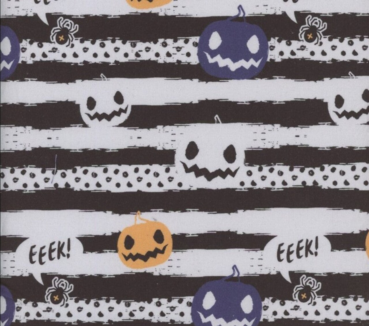 Mook Fabrics Vintage Pumpkin Stripe Black White 100% Cotton Halloween By the yard